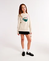 oversized graphic mockneck sweater