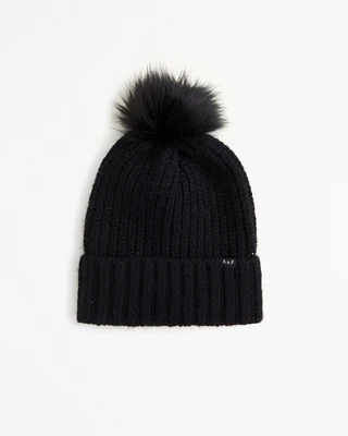 cable-knit pom beanie