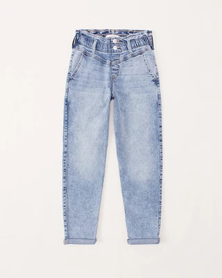 high rise paperbag waist mini mom jeans