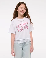 lace-trim cropped graphic tee