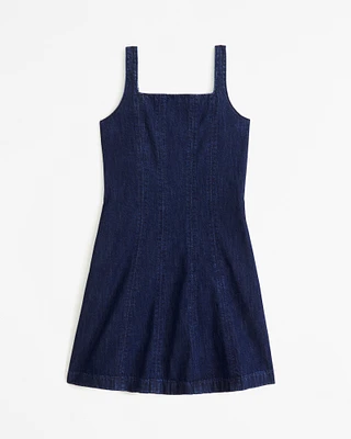 denim seamed mini dress