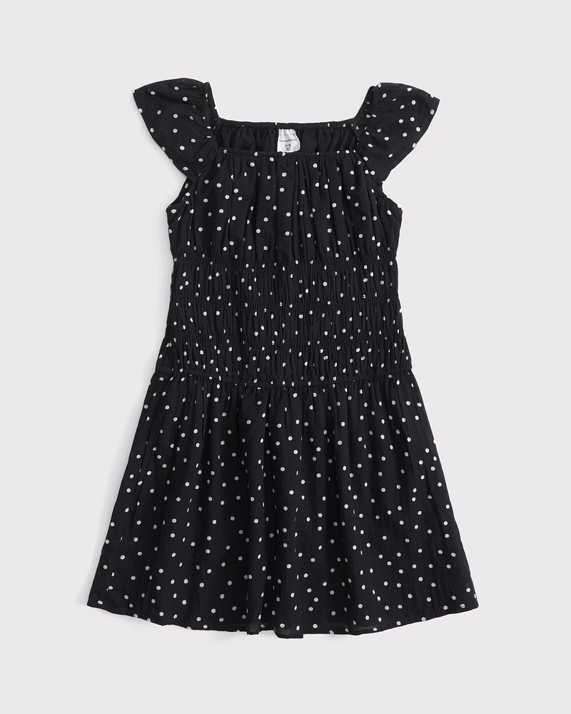 ruched smocked waist mini dress