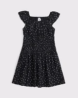 ruched smocked waist mini dress