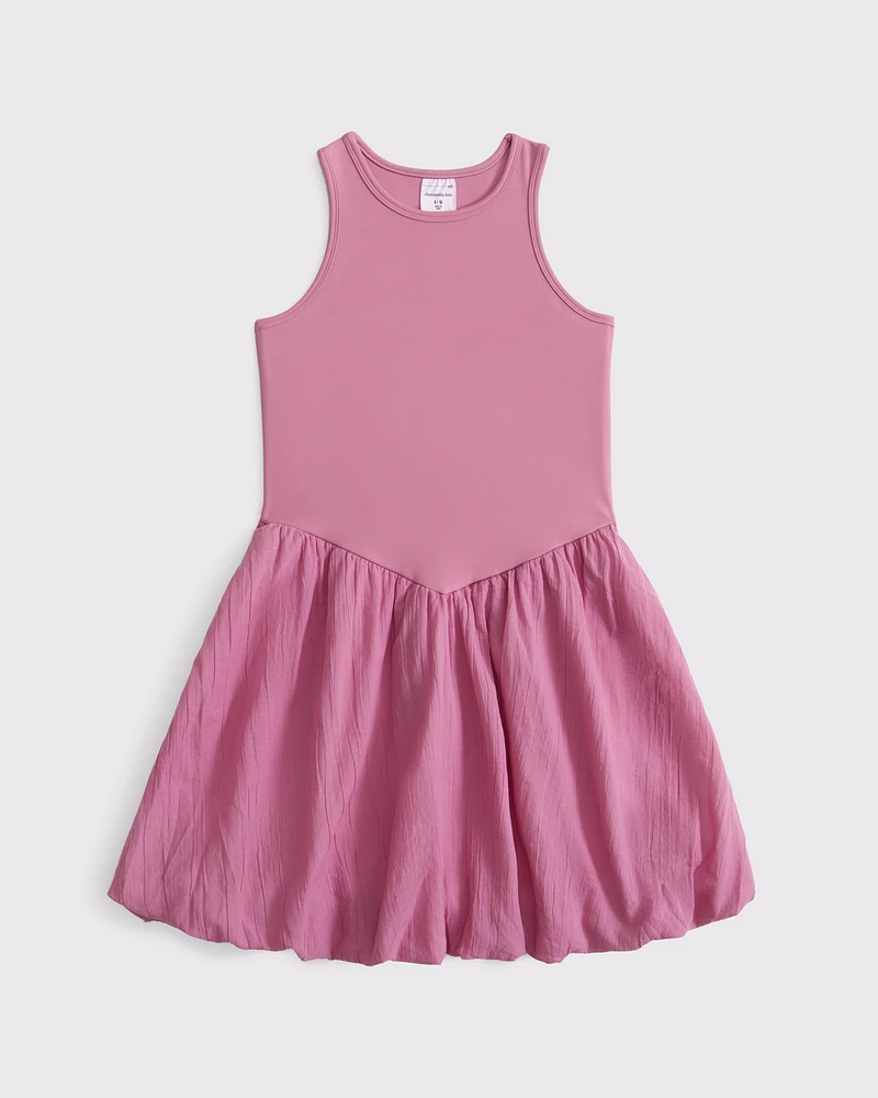 mixed fabric bubble hem mini dress