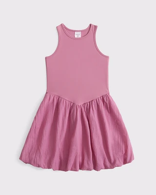 mixed fabric bubble hem mini dress