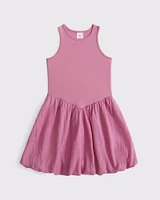 mixed fabric bubble hem mini dress