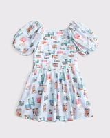 emerson puff sleeve drop-waist mini dress
