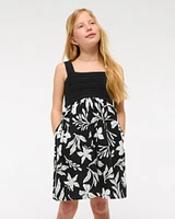 crochet-style mixed fabric mini dress