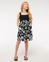 crochet-style mixed fabric mini dress