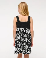 crochet-style mixed fabric mini dress