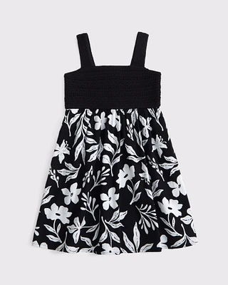 crochet-style mixed fabric mini dress