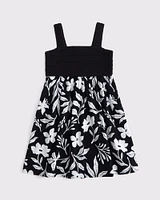 crochet-style mixed fabric mini dress