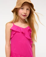 asymmetrical hem ruffle mini dress
