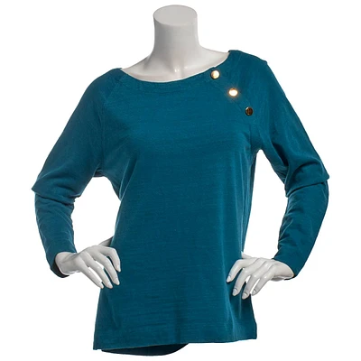 Petite Preswick & Moore(R) Long Sleeve Button Shoulder Tee