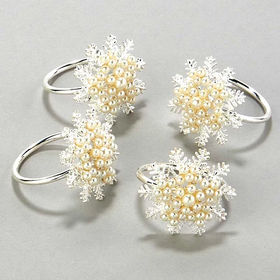 Pearl Snowflake Napkin Rings - Set of 4