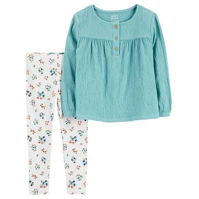 Toddler Girl Carter's(R) Long Sleeve Gauze Top & Floral Leggings