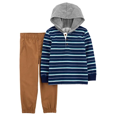 Toddler Boy Carter's(R) Striped Hooded Top & Solid Pants Set