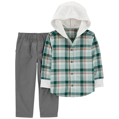 Toddler Boy Carters(R) Plaid Hooded Top & Solid Pants Set