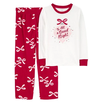 Girls Carter's(R) 2pc. Christmas Bow Cotton & Fleece Pajama Set