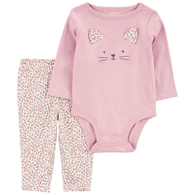 Baby Girl (NB-24M) Carter's(R) Kitty Face Bodysuit & Floral Pants