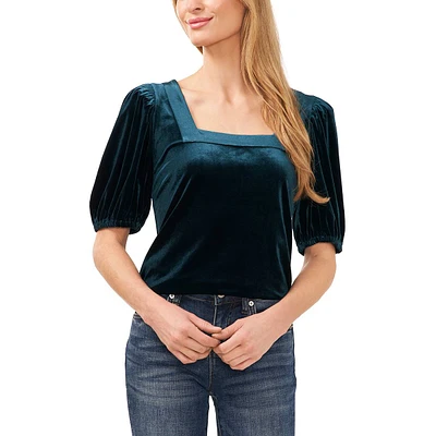 Womens Cece Elbow Sleeve Square Neck Velvet Blouse