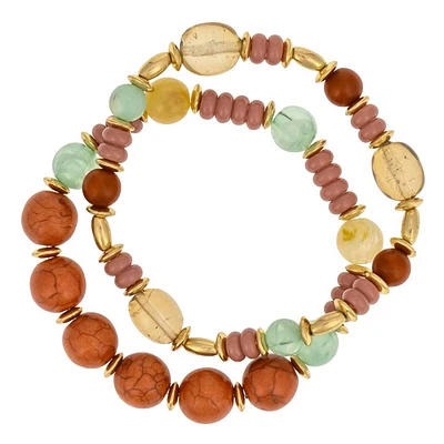 Ashley Cooper(tm) 2pc. Multi-Colored Beaded Stretch Bracelet