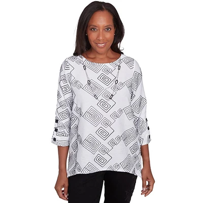 Petite Alfred Dunner Wild At Heart Geometric Top w Neckless