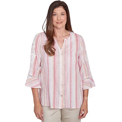 Petite Alfred Dunner Coming Up Roses Lurex Stripe Button Down