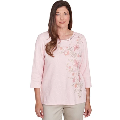 Petite Alfred Dunner Coming Up Roses Asymmetric Floral Tee