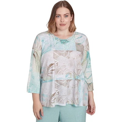 Plus Size Alfred Dunner Kensington Gardens Leaves Patchwork Tee