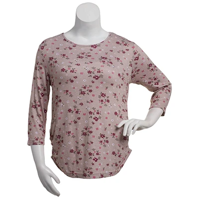 Womens Bonnie Evans 3/4 Sleeve Ditsy Floral Cinched Side Tee