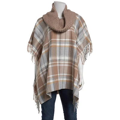 Womens V. Fraas Tartan Plaid Poncho w/ Side Fringe