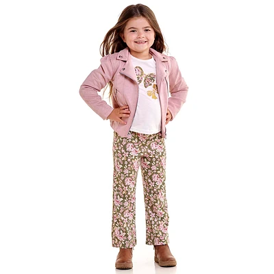 Girls (4-6x) Little Lass(R) 3pc. Suede Jacket & Floral Flare Pants