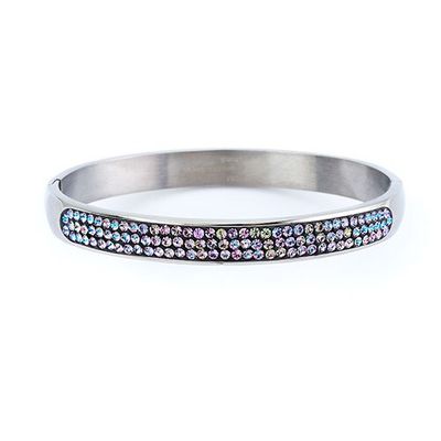 Stainless Steel Vitrail Crystal Hinged Bracelet