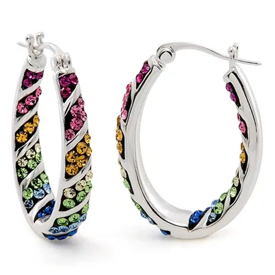 Silver Plated Brass Rainbow Crystal Hoop Earrings