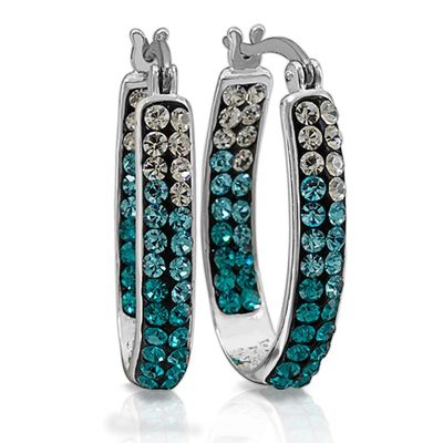 Silver Plated Brass Blue Crystal Hoop Earrings