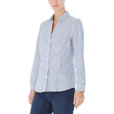 Petite Jones New York Stripe V-Neck Casual Button Down Top