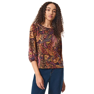 Womens Jones New York 3/4 Sleeve Puff Paisley Blouse