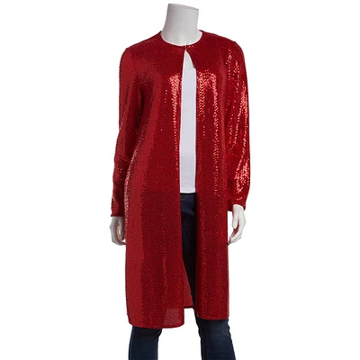 Womens Anne Klein Long Sleeve Open Sequin Duster Cardigan