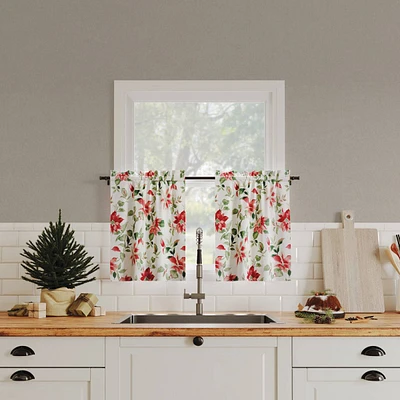 Allover Poinsettia Print Kitchen Curtains