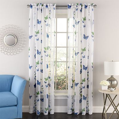 Butterflies Print Rod Pocket Semi Sheer Curtain Panel