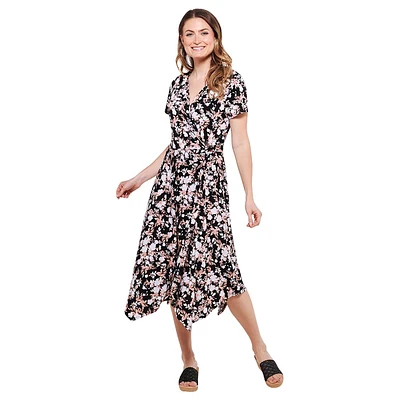 Petite Perceptions Short Sleeve Floral Side Knot Wrap Dress