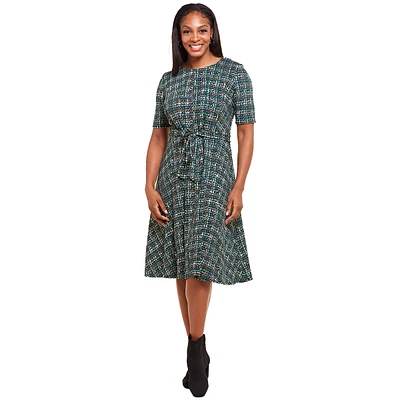 Womens Perceptions Elbow Sleeve Foil Plaid A-Line Dress