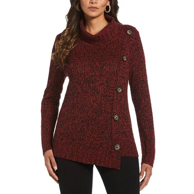 Womens Rafaella(R) Marled Boucle Asymmetrical Button Sweater