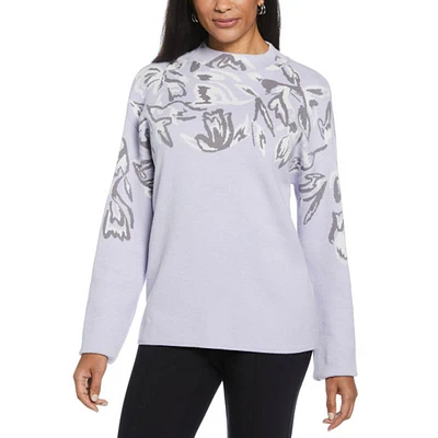 Womens Rafaella(R) Long Sleeve Mock Neck Floral Yoke Sweater