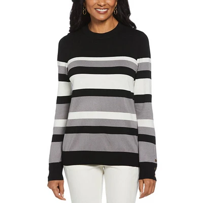 Womens Rafaella(R) Long Sleeve Variegated Stripe Sweater