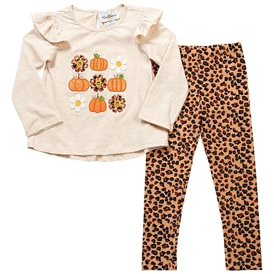 Girls (4-6x) Rare Editions Pumpkin Top & Leopard Leggings Set