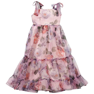 Girls (7-16) Rare Editions Floral Organza Bow Strap Maxi Dress