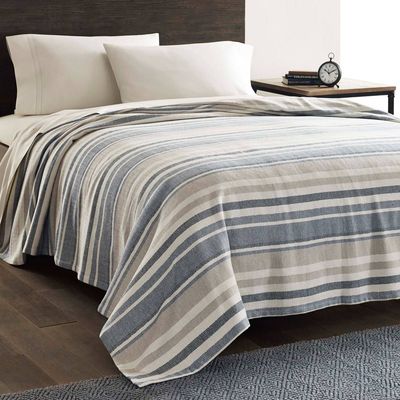 Eddie Bauer Striped Herringbone Blue Throw Blanket