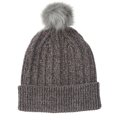 Womens Isotoner Chenille Beanie w/Cuff & Fur Pom